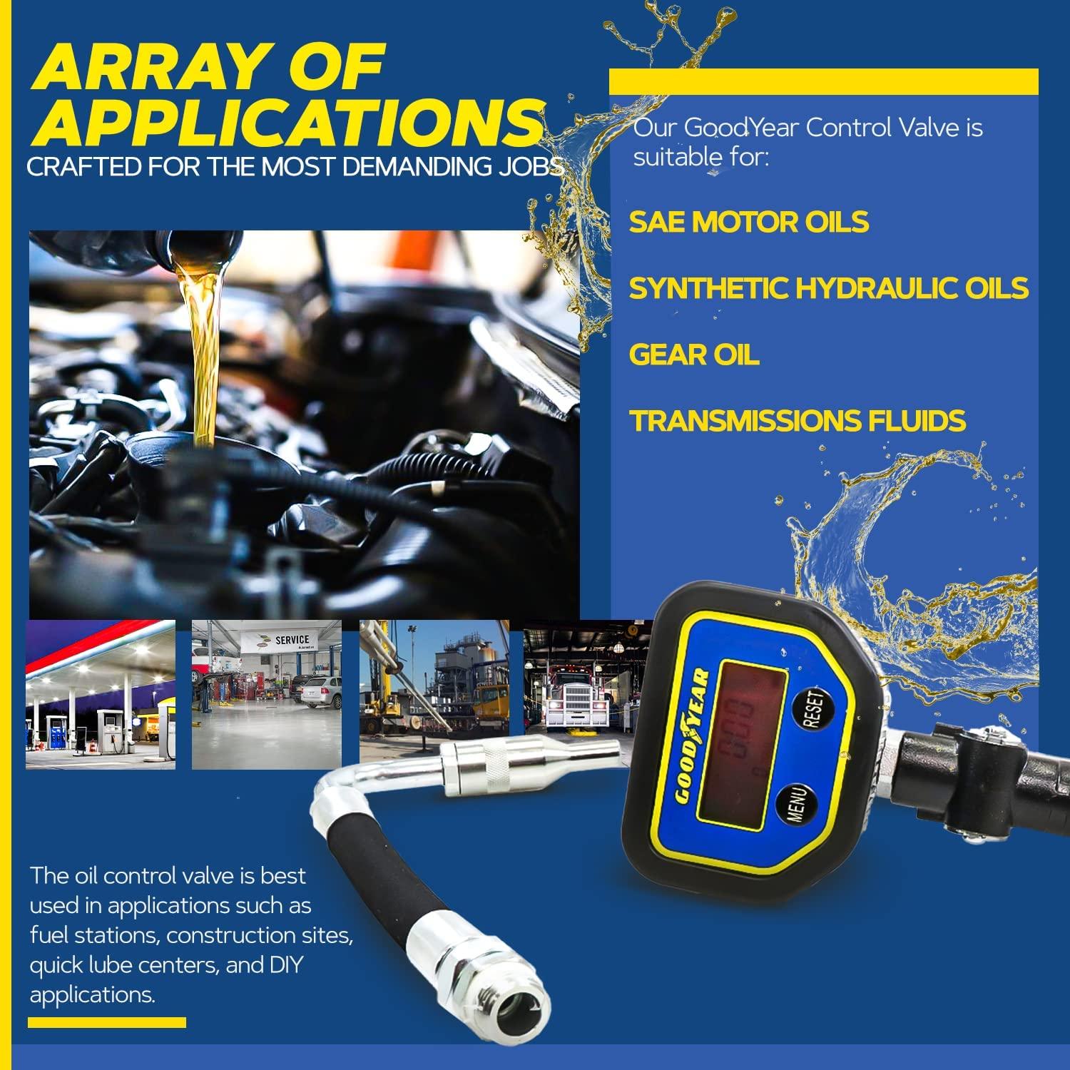 Goodyear Digital Oil Gun - 10GPM, 1/2" NPT Inlet, Flexible Nozzle & Locking Trigger - DIY Tools by GreatCircleUS