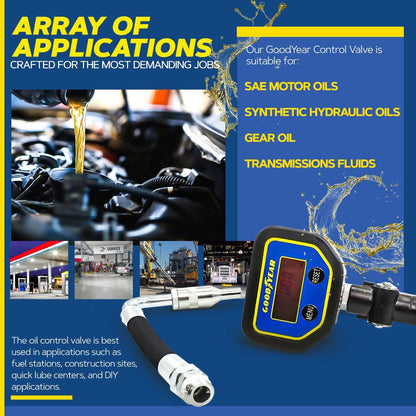 Goodyear Digital Oil Gun - 10GPM, 1/2" NPT Inlet, Flexible Nozzle & Locking Trigger - DIY Tools by GreatCircleUS