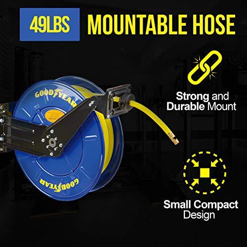 Goodyear Industrial Retractable Air Hose Reel - 3/8" x 50' Ft, 300 PSI Max, 1/4" NPT Connections, Dual Arm - DIY Tools by GreatCircleUS