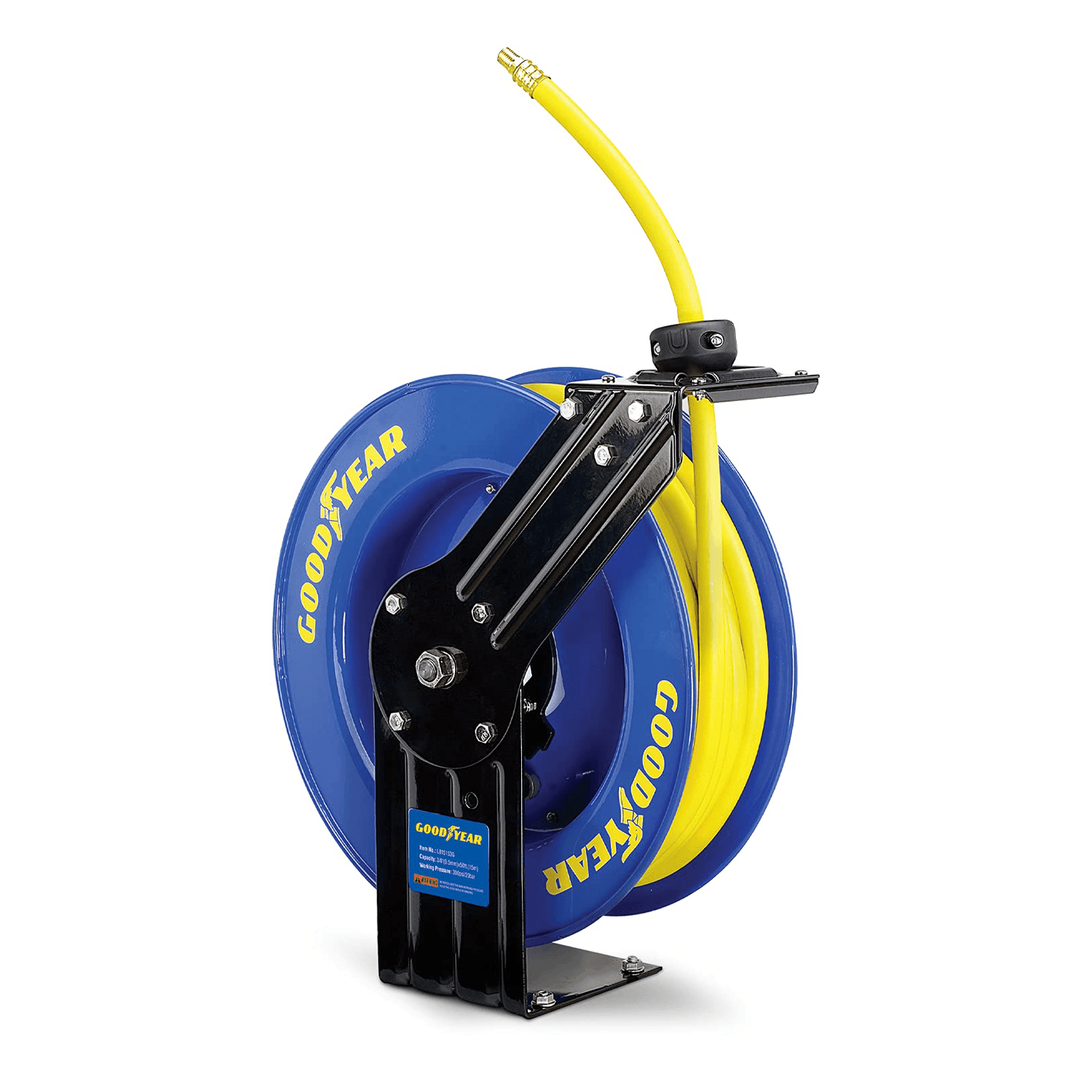 Goodyear Industrial Retractable Air Hose Reel - 3/8" x 50' Ft, 300 PSI Max, 1/4" NPT Connections, Single Arm - DIY Tools by GreatCircleUS