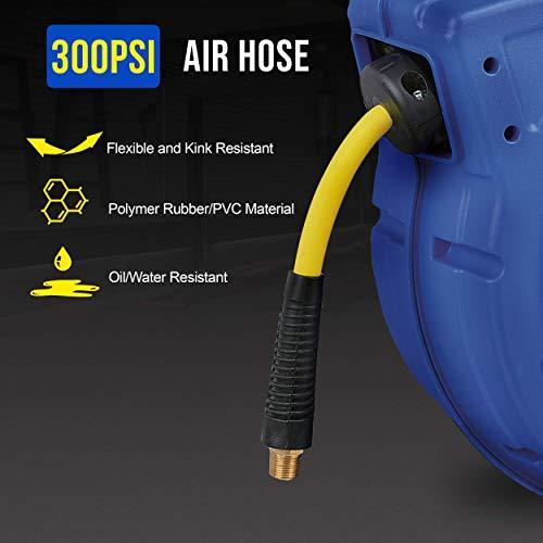 Goodyear Mountable Retractable Air Hose Reel - 3/8 x 50' Ft, 3' Ft Le