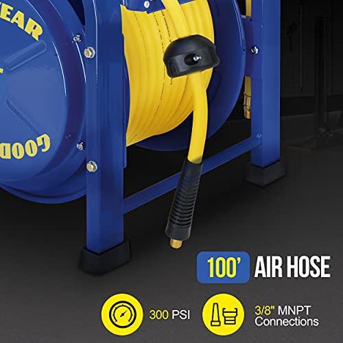 Goodyear Portable Industrial Retractable Air Hose Reel - 3/8" x 100' Ft, 3/8" MNPT Connections - DIY Tools by GreatCircleUS