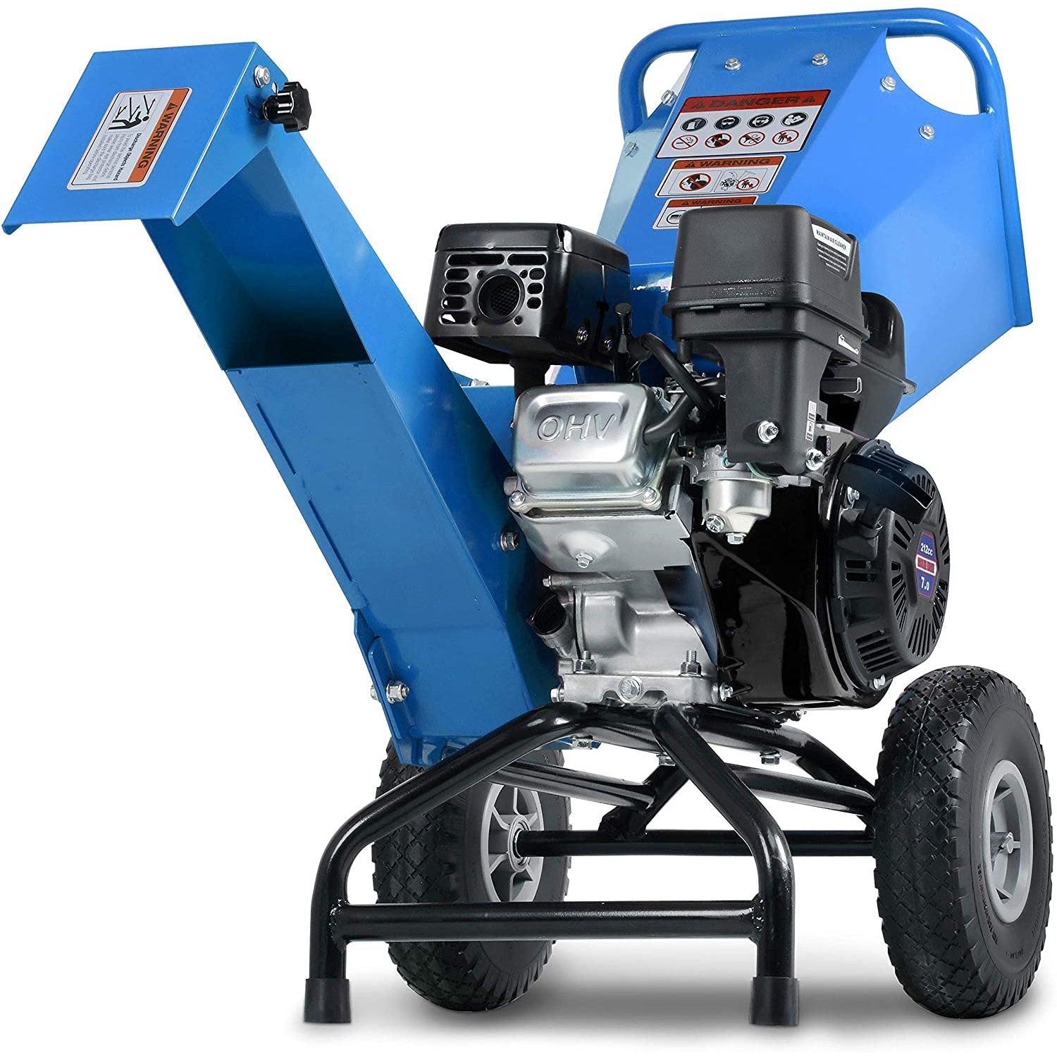 Landworks Compact Wood Chipper - 7HP Gas Engine, Adjustable Exit Chute, 3" Max Branch Diameter (Blue) - DIY Tools by GreatCircleUS