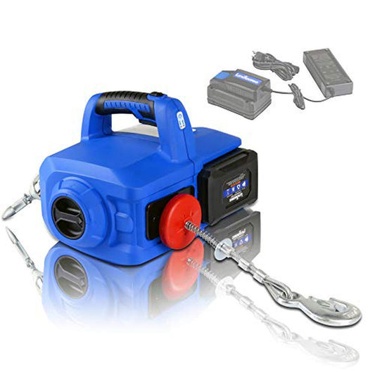 Landworks Electric Portable Towing Winch - 48V 2Ah Battery System, 1/2 Ton Max Capacity, Steel Braided Cable - DIY Tools by GreatCircleUS