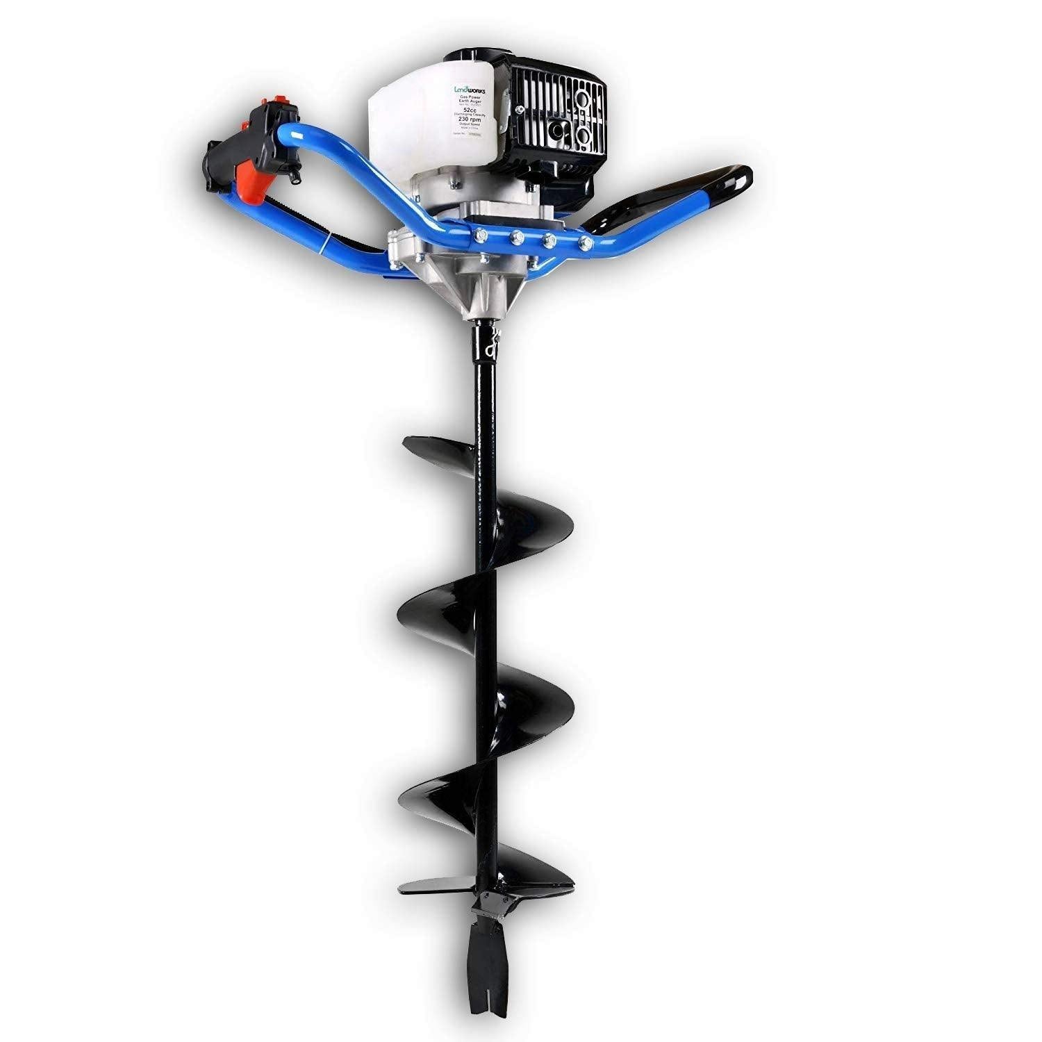 Landworks Gas Powered Earth Auger - 3HP 52CC 2 Stroke, 8" x 30" Drill Bit, 3/4" Output Shaft - DIY Tools by GreatCircleUS