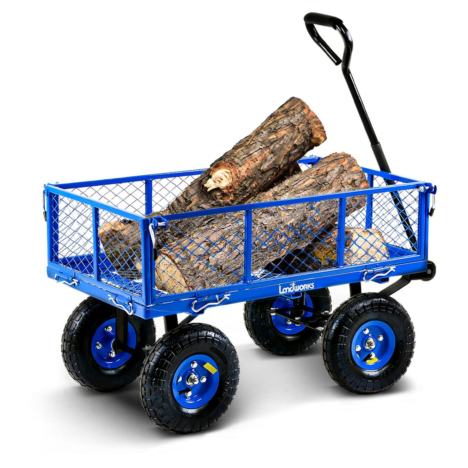 Landworks Heavy Duty Utility Wagon 400LB Capacity - For Hauling Wood, Tools, & Materials (Blue) - DIY Tools by GreatCircleUS