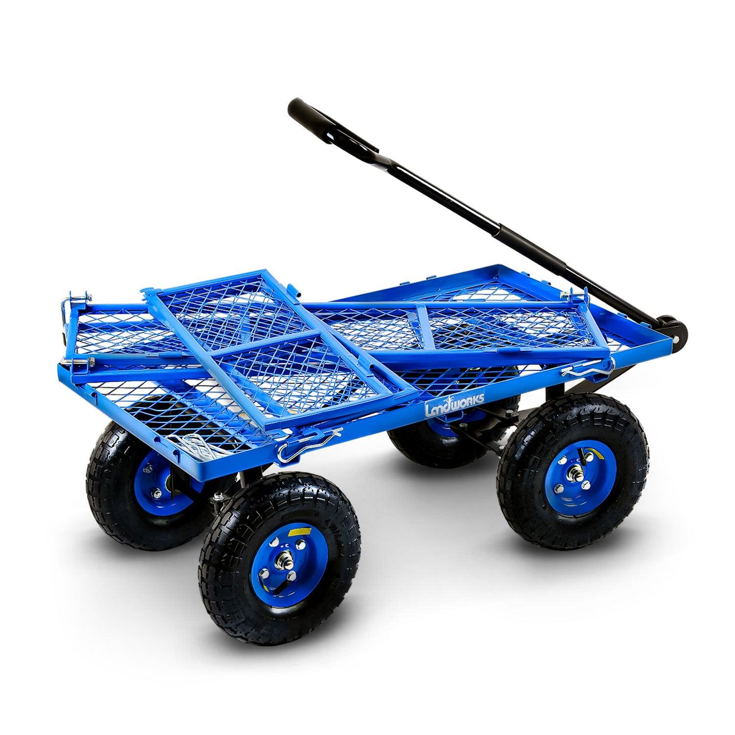 Landworks Heavy Duty Utility Wagon 400LB Capacity - For Hauling Wood, Tools, & Materials (Blue) - DIY Tools by GreatCircleUS