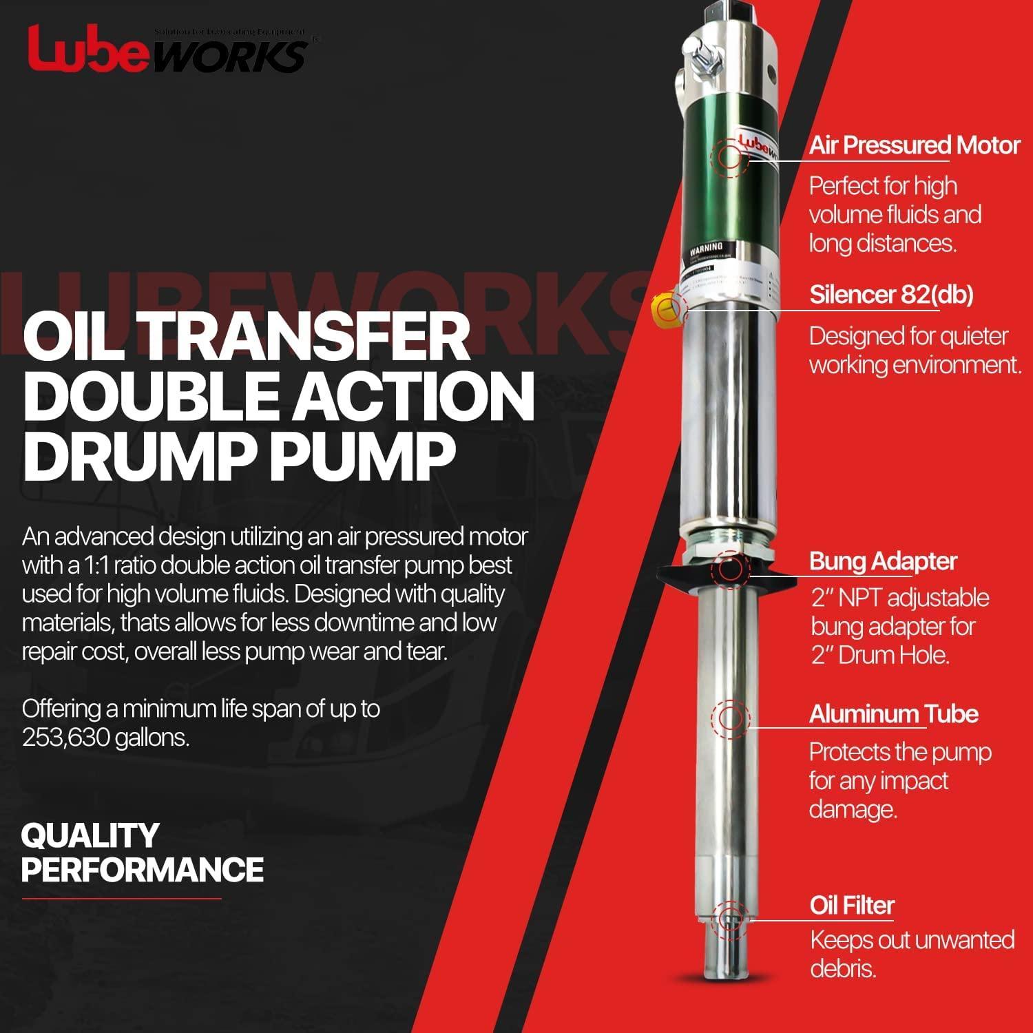 Lubeworks Oil Transfer Drum Pump Double Action 1:1 Fast High Flow Rate - DIY Tools by GreatCircleUS