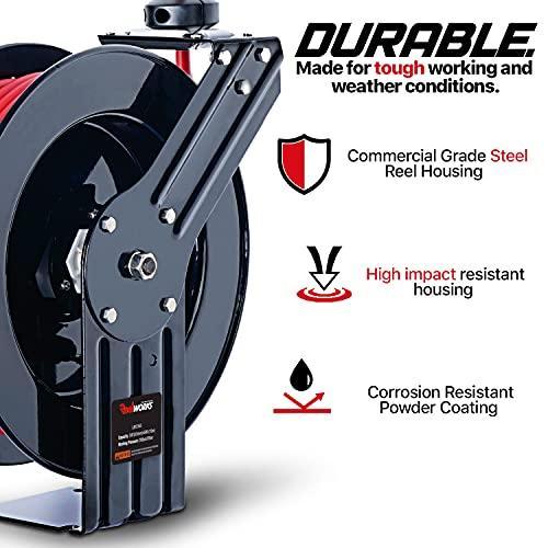 REELWORKS Heavy Duty Commercial 3/8 x 65ft 300 PSI Retractable Air Hose  Reel