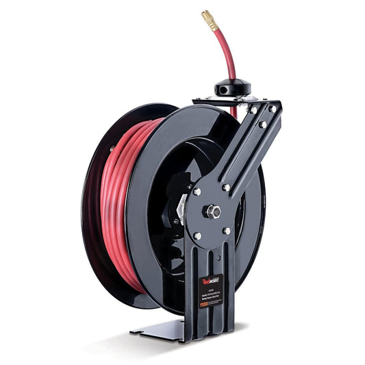 ReelWorks Industrial Retractable Air Hose Reel - 3/8" x  50'FT, 1/4" MNPT Connections, Single Arm - DIY Tools by GreatCircleUS