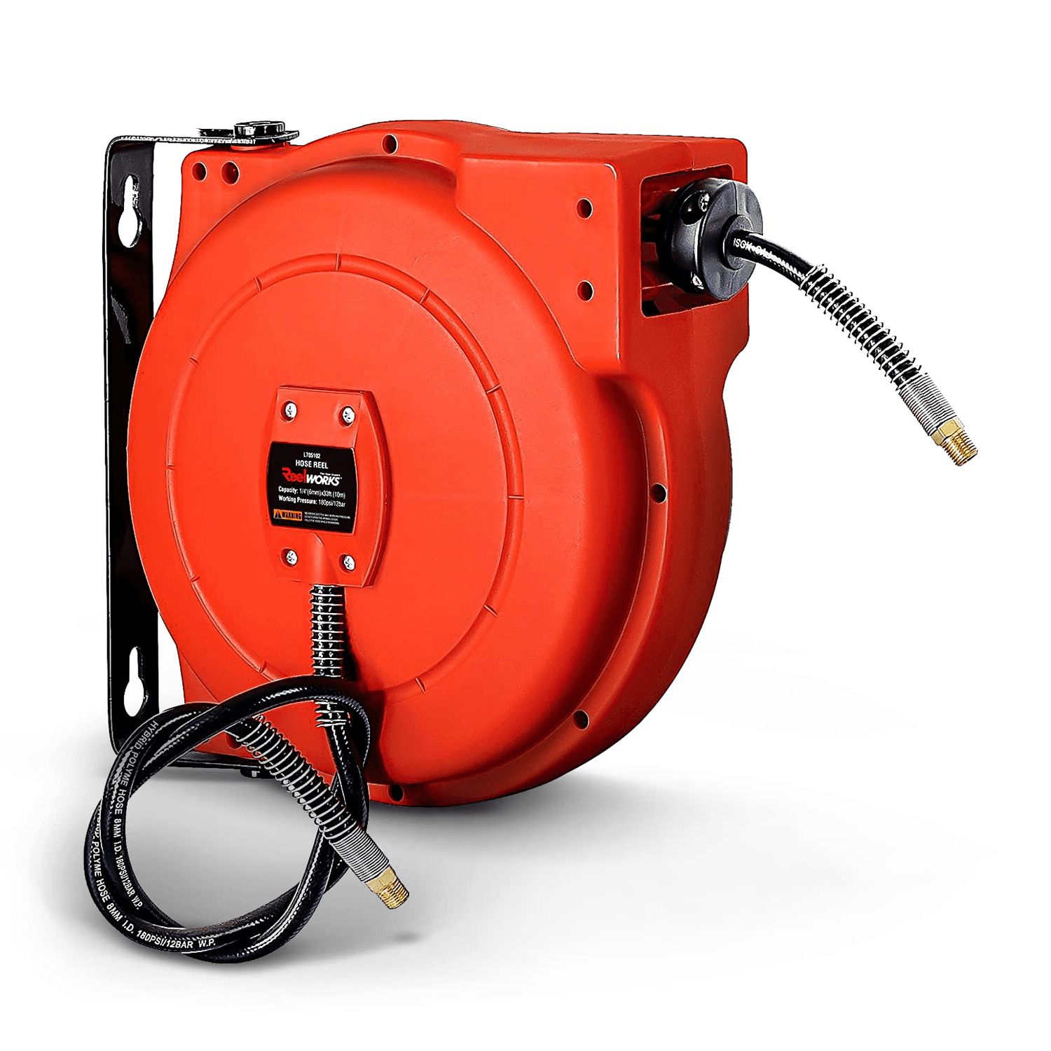 ReelWorks Mountable Retractable Air Hose Reel - 1/4" x 33'FT, 3' Ft Lead-In Hose, 1/4" NPT Connections - DIY Tools by GreatCircleUS