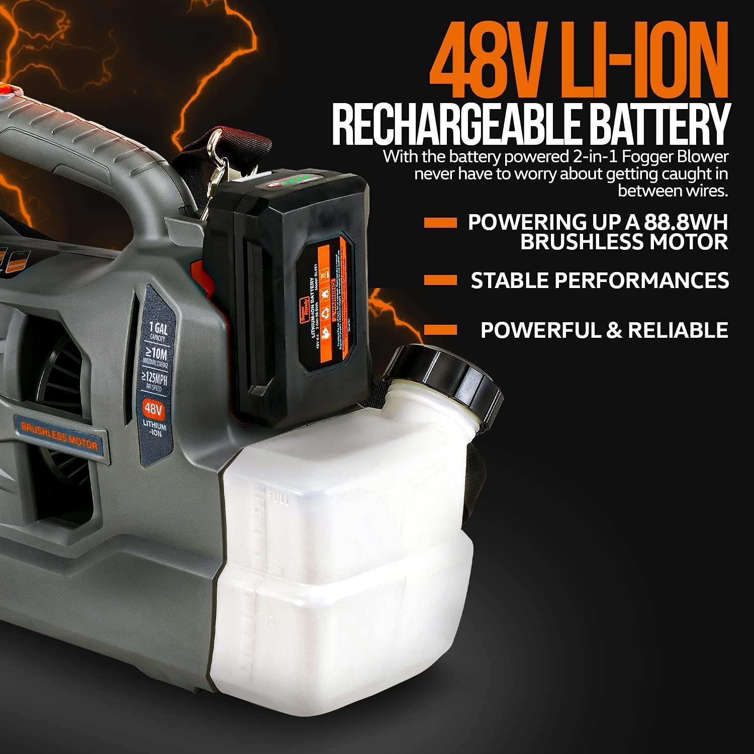 SuperHandy Electric 2-in-1 Leaf Blower & Disinfectant Fogger 48V 2Ah Cordless Battery System (Orange) - DIY Tools by GreatCircleUS