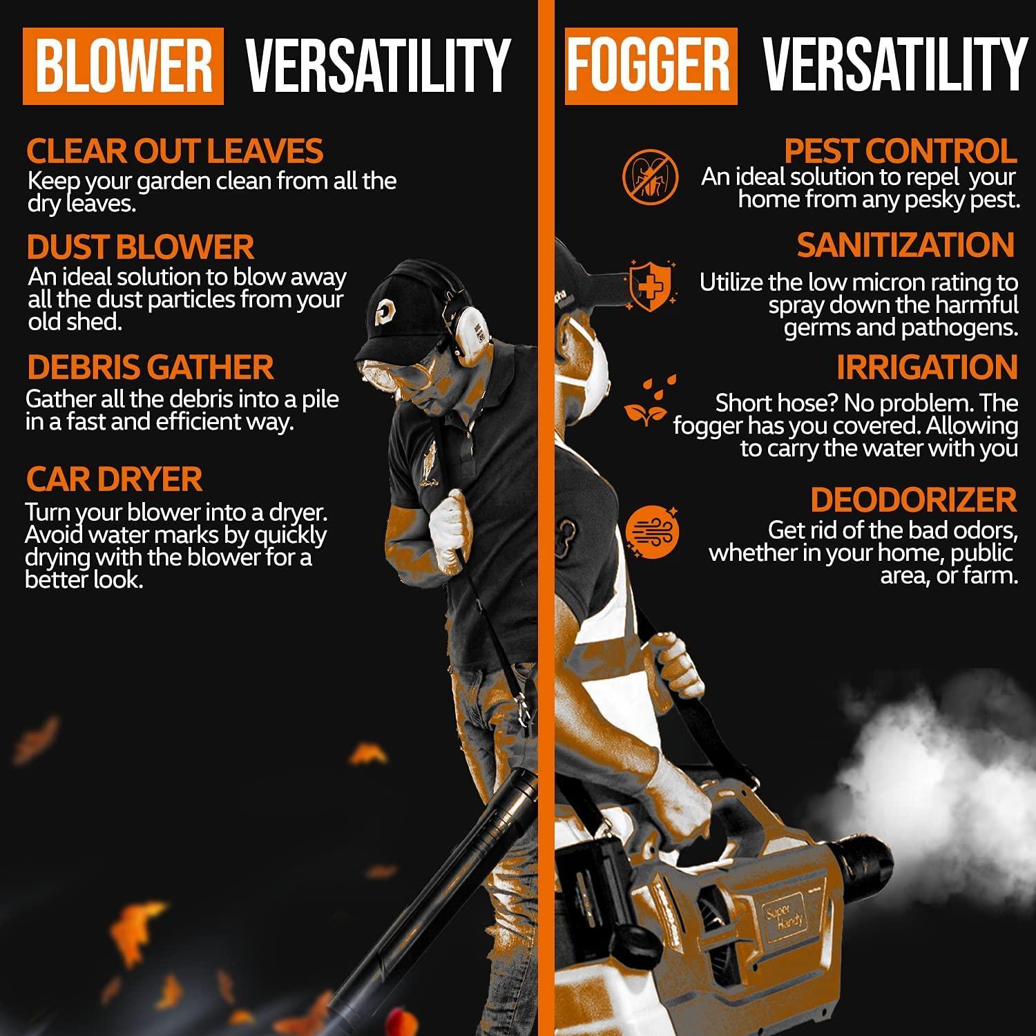 SuperHandy Electric 2-in-1 Leaf Blower & Disinfectant Fogger 48V 2Ah Cordless Battery System (Orange) - DIY Tools by GreatCircleUS