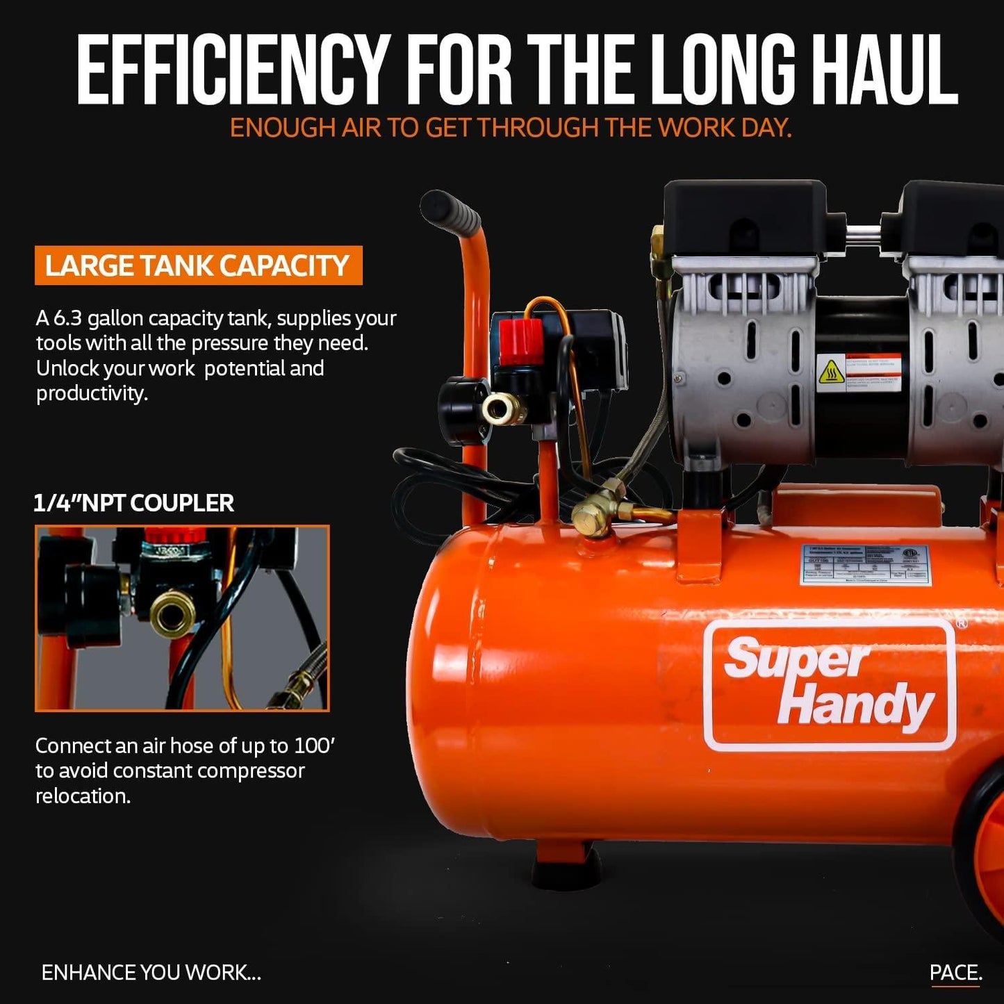 SuperHandy Electric Air Compressor - 120V Corded, 6.3 Gal, 120PSI Max Pressure Output - DIY Tools by GreatCircleUS