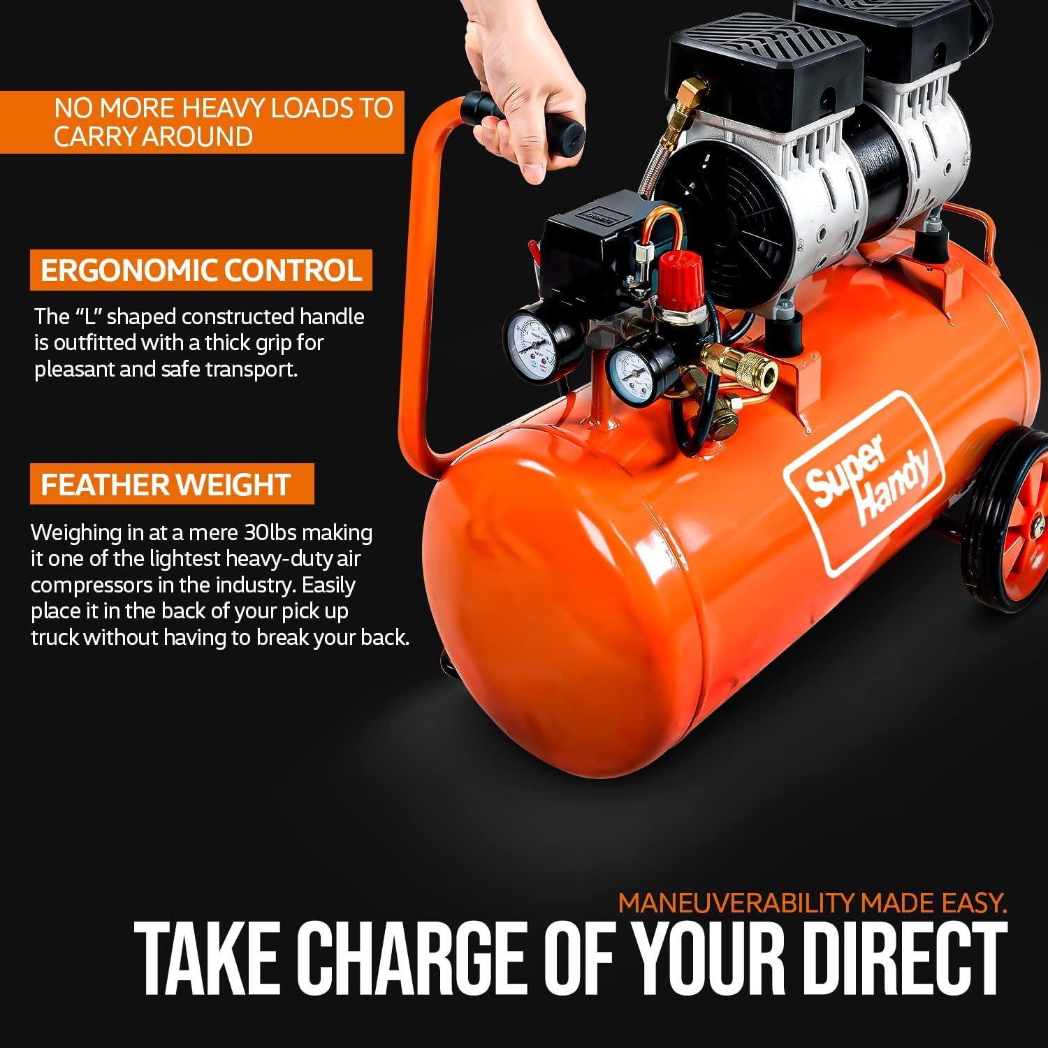 SuperHandy Electric Air Compressor - 120V Corded, 6.3 Gal, 120PSI Max Pressure Output - DIY Tools by GreatCircleUS
