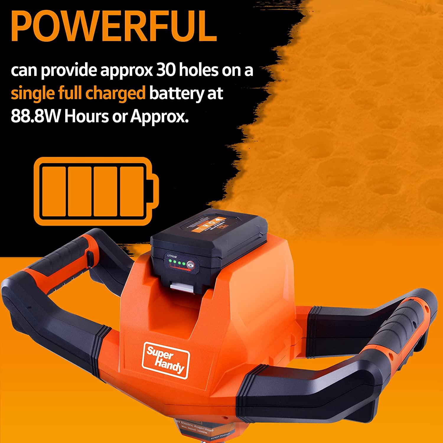 SuperHandy Electric Earth Auger and Drill Bit - 48V 2Ah Battery System