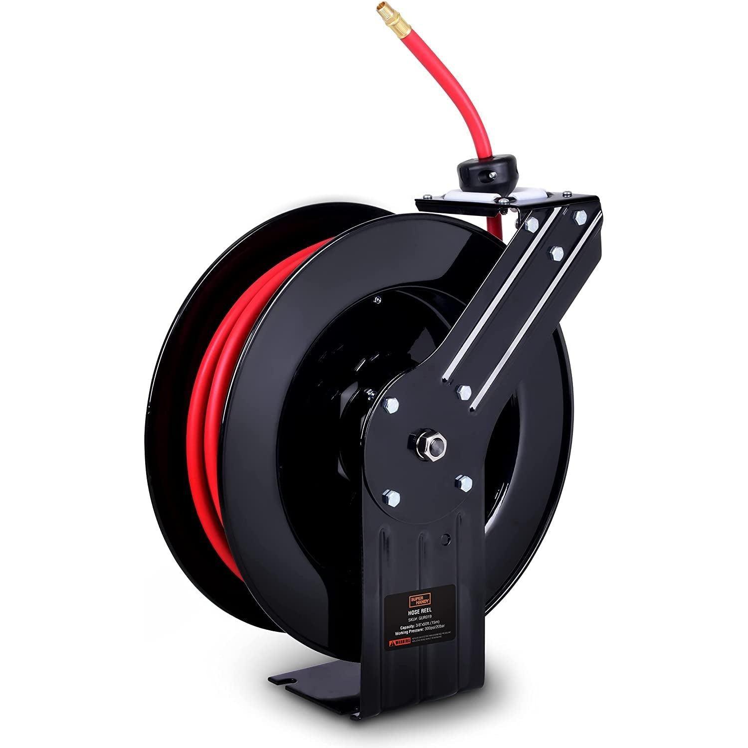 SuperHandy Industrial Retractable Air Hose Reel - 3/8" x  50'FT, 1/4" NPT Connections, Single Arm - DIY Tools by GreatCircleUS