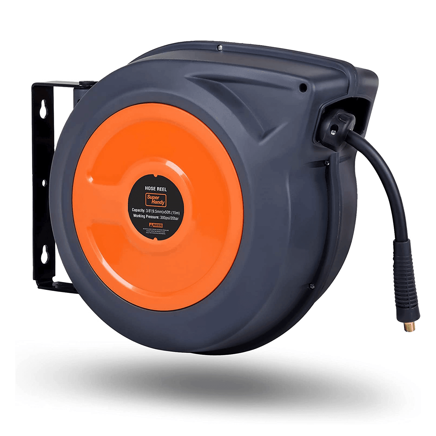 SuperHandy Mountable Retractable Air Hose Reel - 3/8" x 50'FT, 3' Ft Lead-In Hose, 1/4" MNPT Connections - DIY Tools by GreatCircleUS