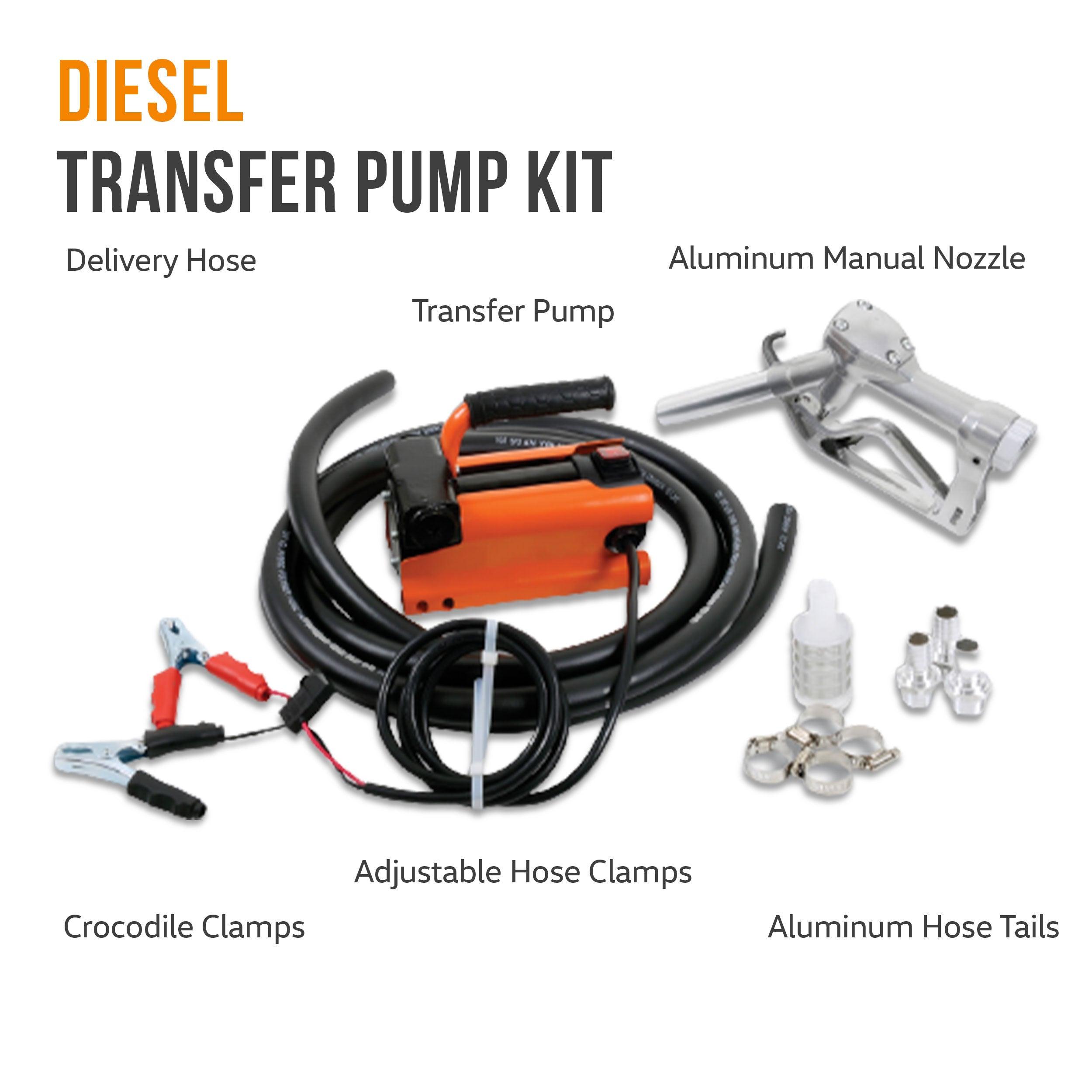 SuperHandy Portable Diesel Fuel Transfer Pump Kit - 12V, 10GPM, 3/4 NPT  In/Outlets