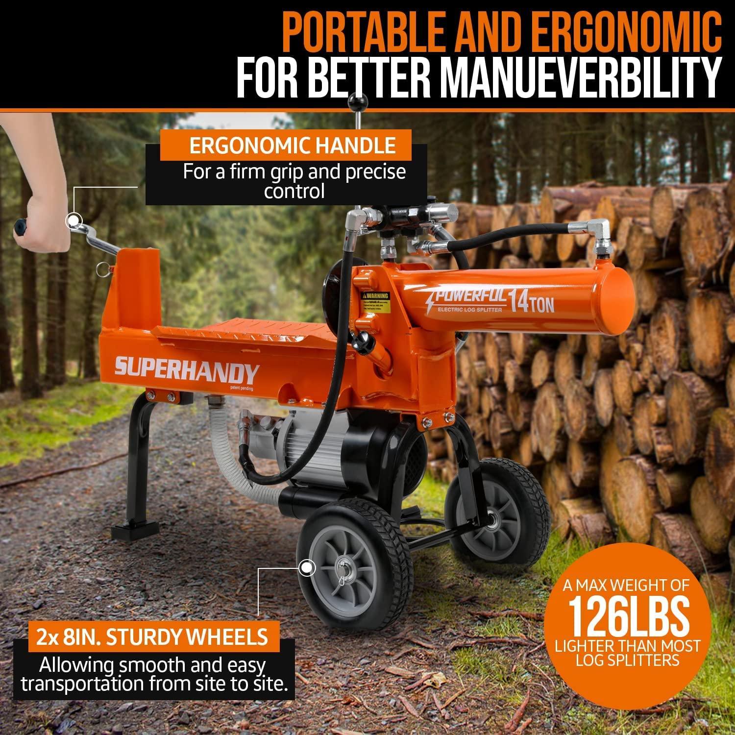 SuperHandy Portable Electric Log Splitter - 120V Corded, 14-Ton Hydraulic System, Max 14" Log Diameter - DIY Tools by GreatCircleUS