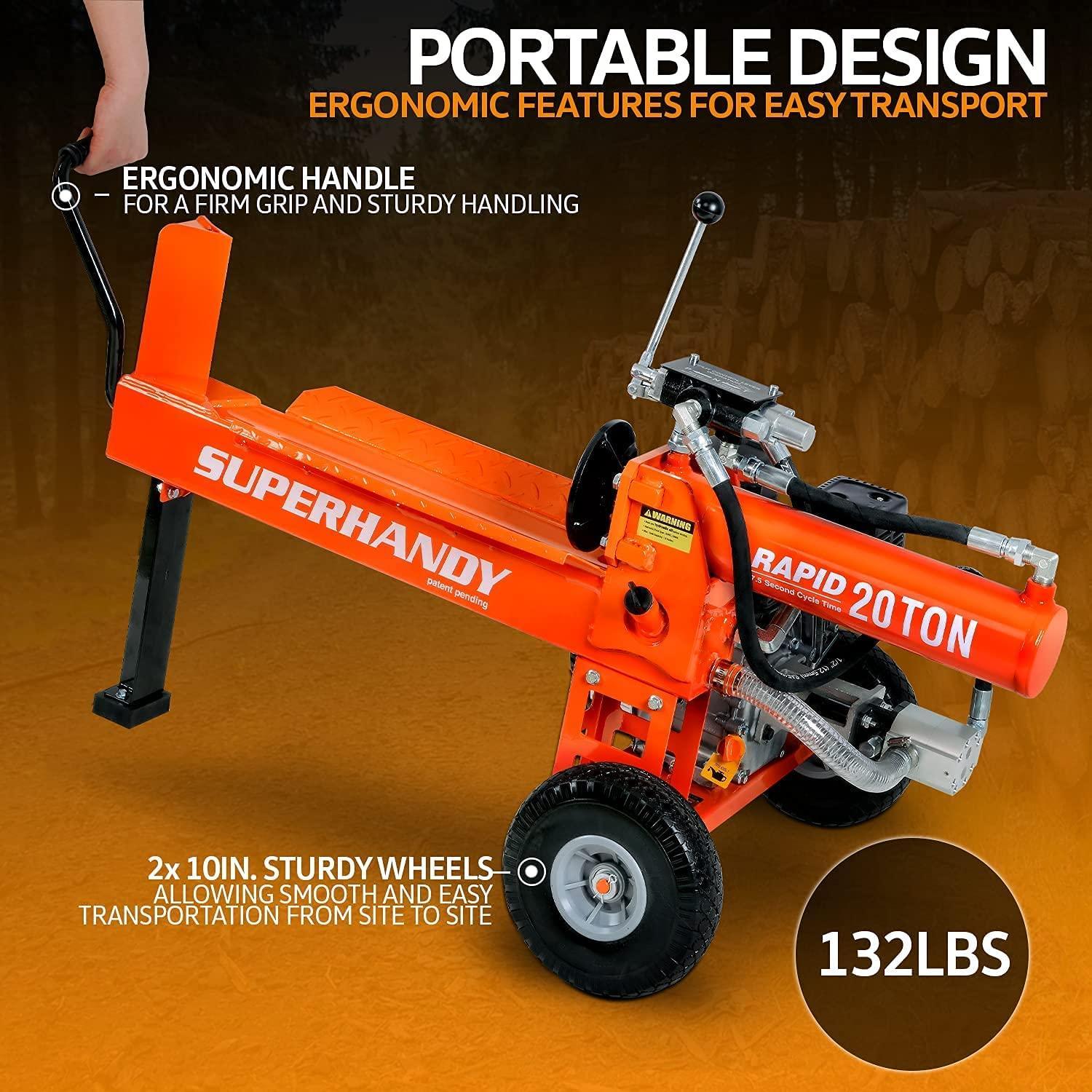 SuperHandy Log Splitter, 20 Ton, Gas Powered 7 HP Engine, Automatic Wood  Splitting Wedge Machine, Commercial Quality for Fireplace Burning firewood