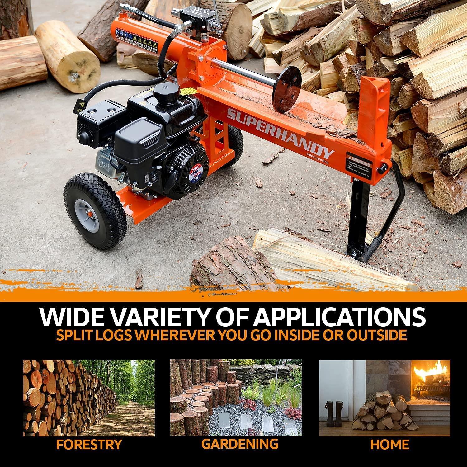SuperHandy Portable Gas-Powered Log Splitter - 7HP 212CC 20 Ton Hydraulic System 10" Max Wood Diameter (Orange) - DIY Tools by GreatCircleUS
