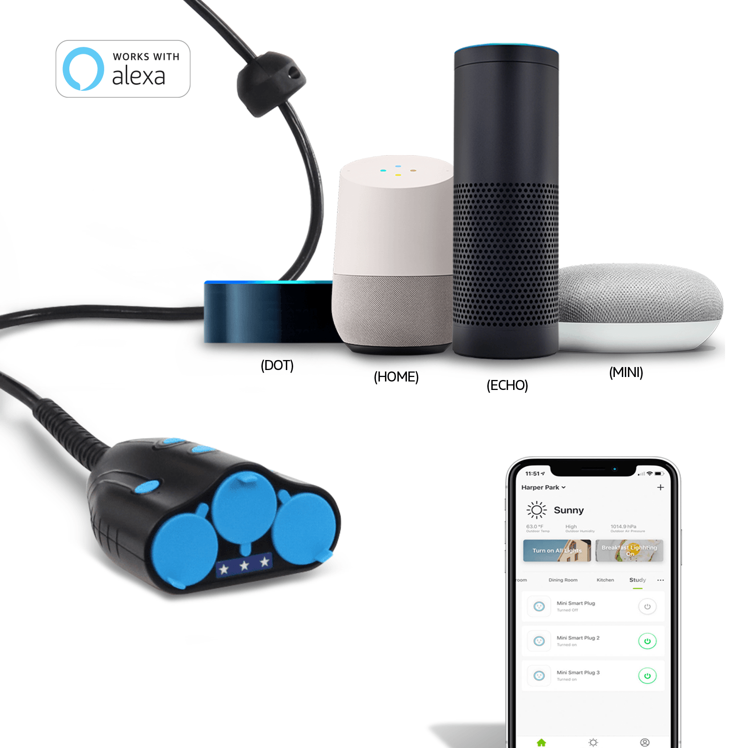 SuperHandy Retractable Extension Smart Cord Reel (Alexa, Google Home Enabled) - 12AWG x 50FT - DIY Tools by GreatCircleUS