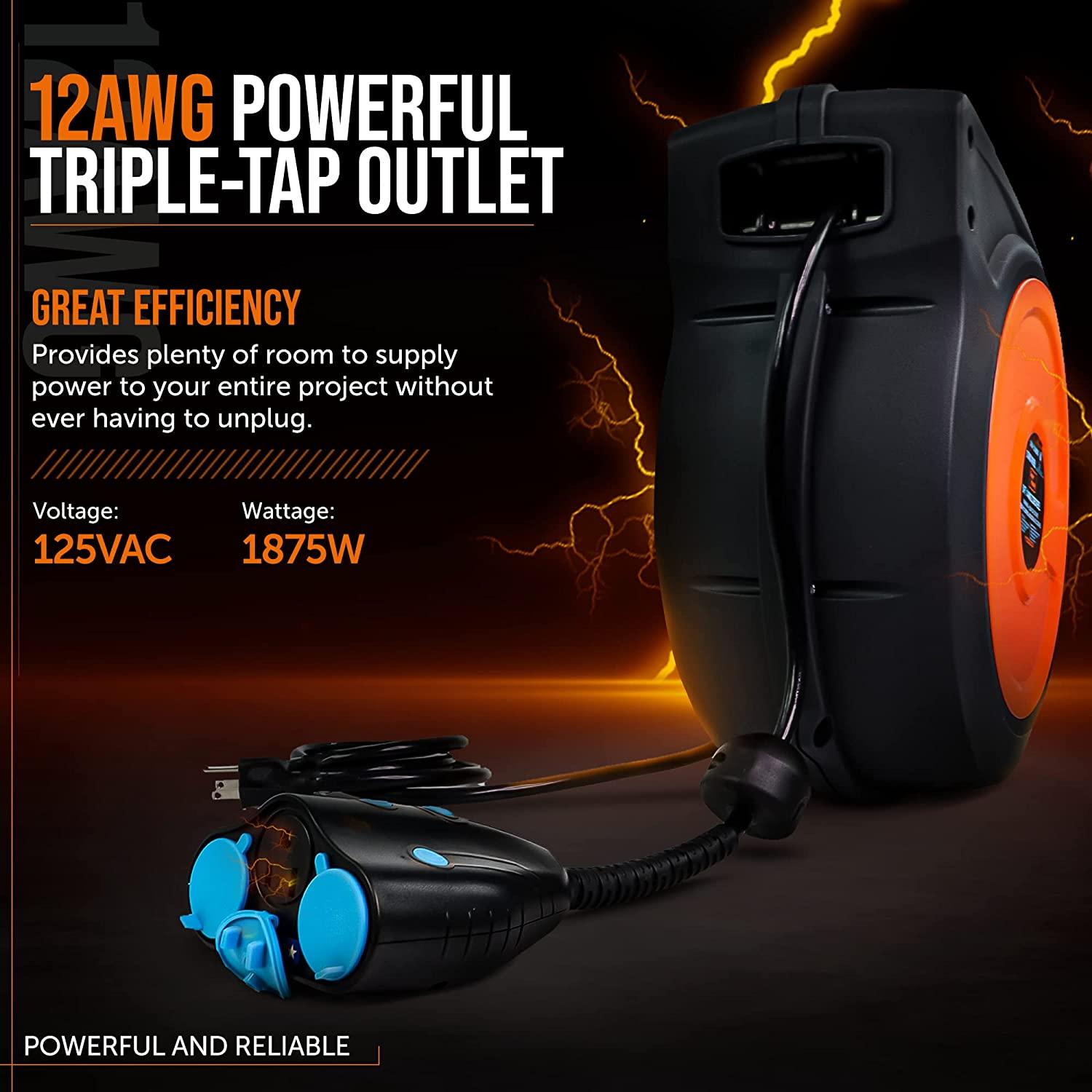 SuperHandy Retractable Extension Smart Cord Reel (Alexa, Google Home Enabled) - 12AWG x 50FT - DIY Tools by GreatCircleUS