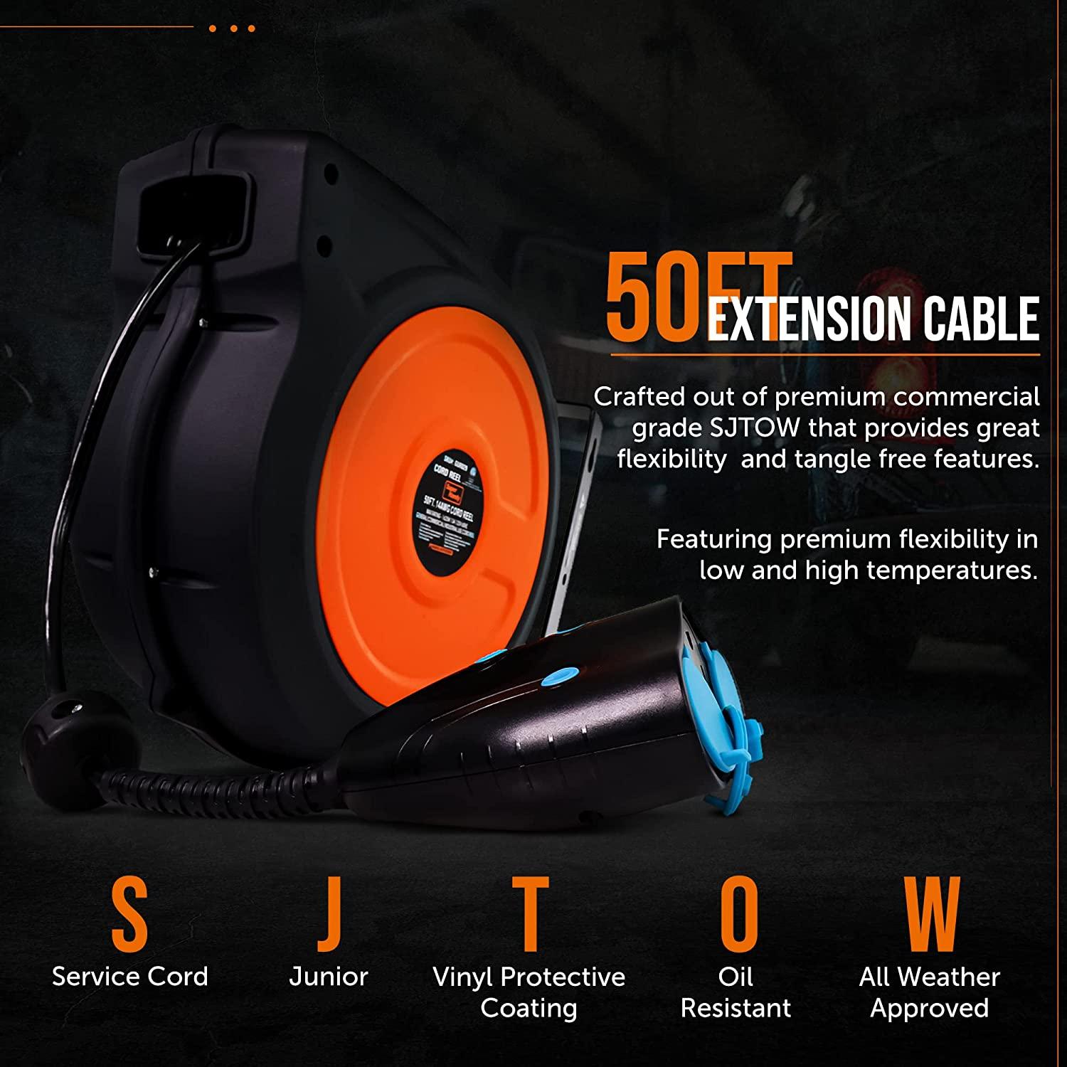 SuperHandy Retractable Extension Smart Cord Reel (Alexa, Google Home Enabled) - 12AWG x 50FT - DIY Tools by GreatCircleUS